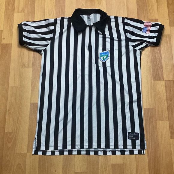 Vintage FHSAA SMITTY Football Officials Referee Shirt 2" Stripe Men XL - Picture 1 of 8